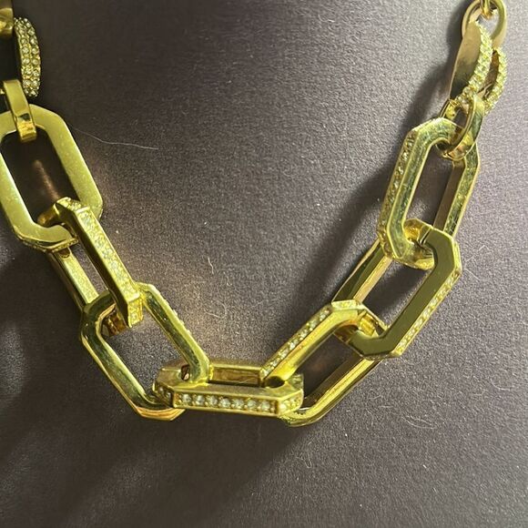 Ann Taylor Chunky Link Necklace Goldtone with Crystals - Picture 2 of 4